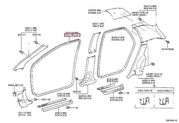 Toyota Corolla 2001-2007 Front door frame seal LH