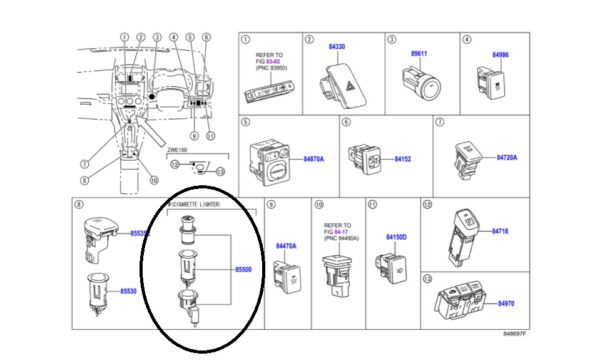 Toyota Auris 2006-2012 Cigarette Lighter Assembly