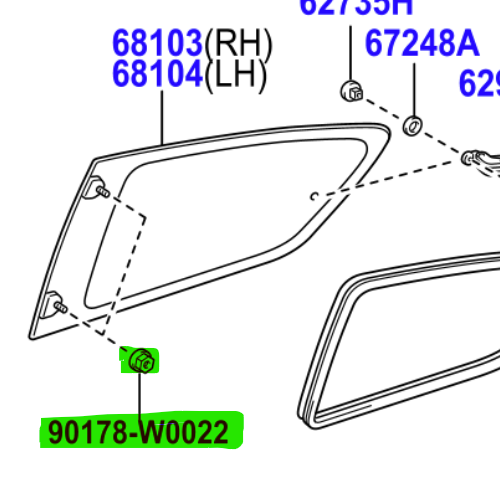 Toyota Aygo (2008-2012) Rear Door Glass Retaining Nut