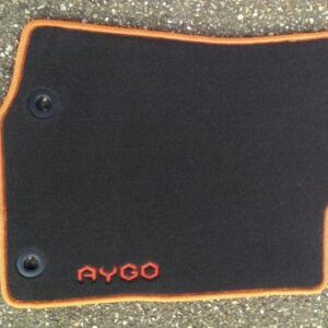 Toyota Aygo (2014-Present) Anthracite Textile Floor Mats Orange Overlock PZ41090356FO