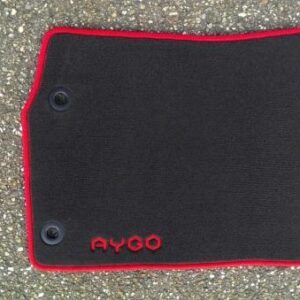Toyota Aygo (2014-Present) Anthracite Textile Floor Mats Red Overlock PZ41090356FR