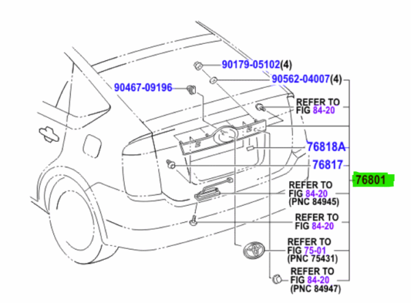 Toyota Prius (2003 - 2009) Rear Tailgate Handle (GRAY 1G3) - Image 2