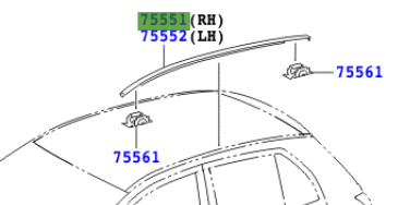 Toyota Yaris 2005-2011 Moulding, Roof Drip Side Finish, RH