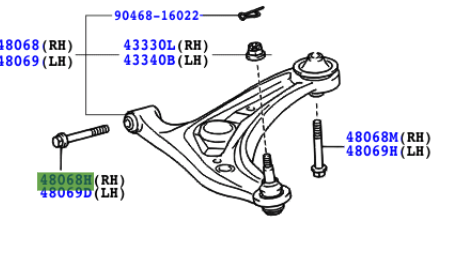 Toyota Yaris 2005-2011 Bolt For Front Suspension Lower Arm RH