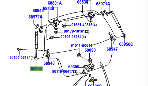 Toyota Yaris 2001-2005 Stay Assy, Back Door, LH