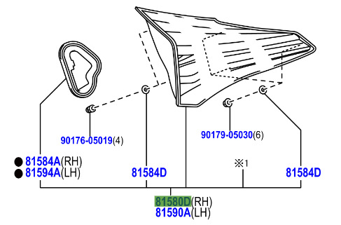 Toyota RAV4 2012-2019 Lamp Assy Rear, RH