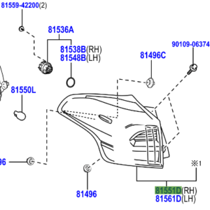 Toyota RAV4 2012-2019 Lens & Body, Rear Combination Lamp RH