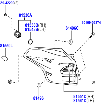 Toyota RAV4 2012-2019 L/H Rear Outer Lamp