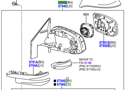 Toyota RAV4 2012-2019 Mirror Assy, Outer Rear View, RH, No Paint