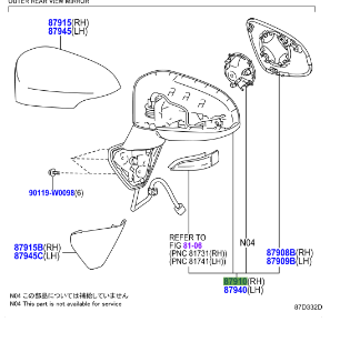 Toyota Verso 2009-2017 Mirror Assy, Outer Rear View, RH