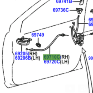 Toyota Yaris 2001-2005 Cable ,Door Lock RH