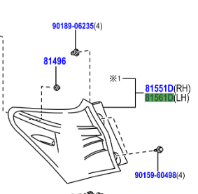 Toyota Auris/Hybrid 2012-2018 Lens & Body, Rear Combination Lamp, LH