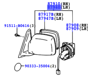 Toyota Land Cruiser 1998-2007 Mirror Assy, Outer Rear View, LH, Warm Silver