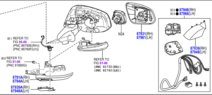 Toyota Rav4 2018-Present Mirror Assy, Outer Rear View, RH