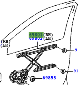 Toyota Yaris 1999-2005 Regulator Sub-Assy, Front Door Window, RH