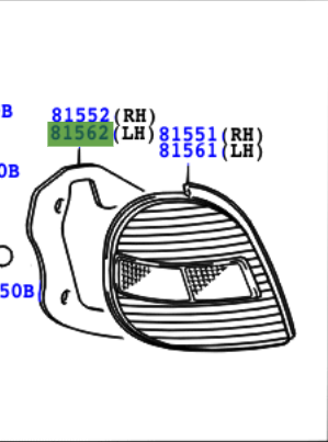 Toyota Avensis 1997-2003 Gasket, Rear Combination Lamp Lens, LH