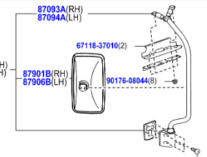 Toyota Dyna 150 2001-2021 Outer Mirror Assy, Rear View, LH