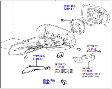 Toyota C-HR 2016- Power Folding Outer Mirror Assy LH