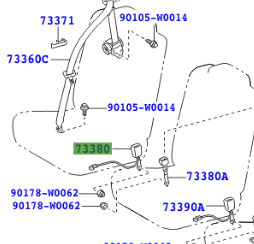 Toyota Verso 2009-2017 Belt Assy, Rear Seat Inner RH
