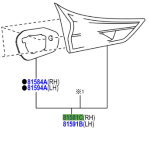 Toyota Auris/Hybrid 2012-2018 Rear Lamp, RH Inner