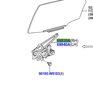 Toyota Auris/Hybrid 2012-2018 Regulator Assy, Rear Door Window, RH