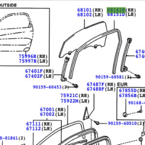 Toyota Rav4 2000-2005 Run, Front Door Glass, RH