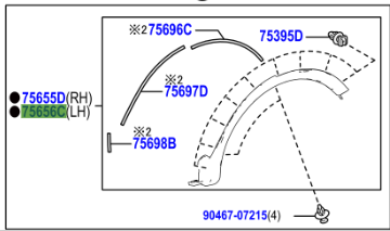 Toyota Rav4 2012-2019 Quarter, Outside Centre Moulding LH