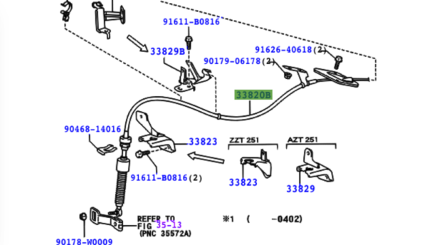 Toyota Avensis (2003-2008) Automatic Transmission / Transaxle Cable