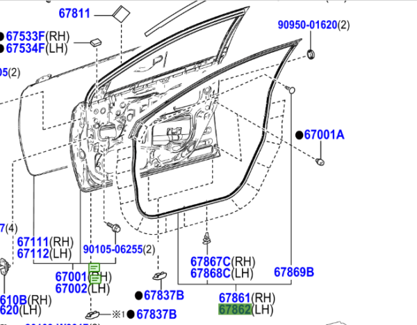 Toyota Auris / Hybrid (UKP) (2012-2018) Front Door Seal (LH)