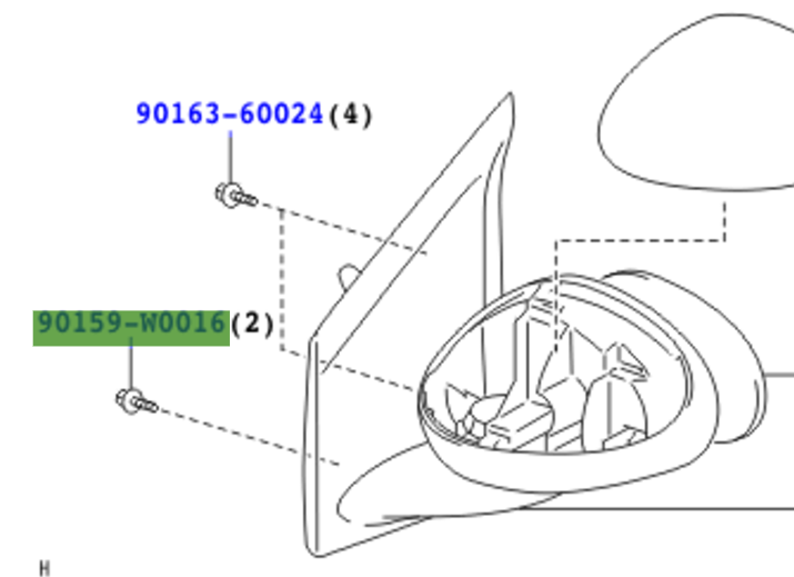 Toyota Aygo (2005-2014) Screw w/washer for outer mirror assy