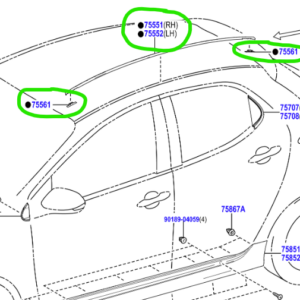 Toyota Yaris 2020-Present Roof Moulding with Clips L/H