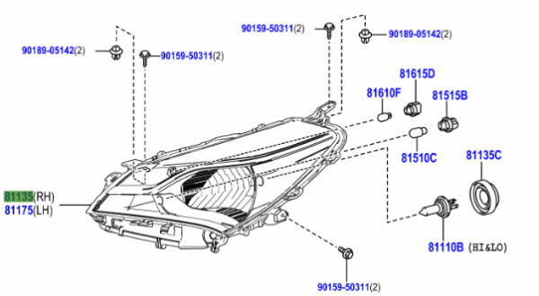 Toyota Yaris 2014-2020 Headlamp Unit R/H