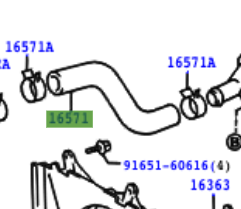 Toyota Corolla 1997-2001 Inlet Hose Radiator