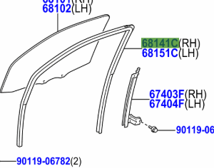 Toyota Aygo 2005-2014 Front Door Glass Run R/H