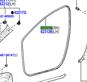 Toyota Yaris 2020- Front Door Weatherstrip Trim R/H