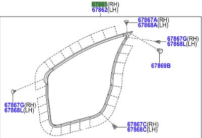 Toyota Yaris FRP (2015-2017) Front RH Door Weather Strip