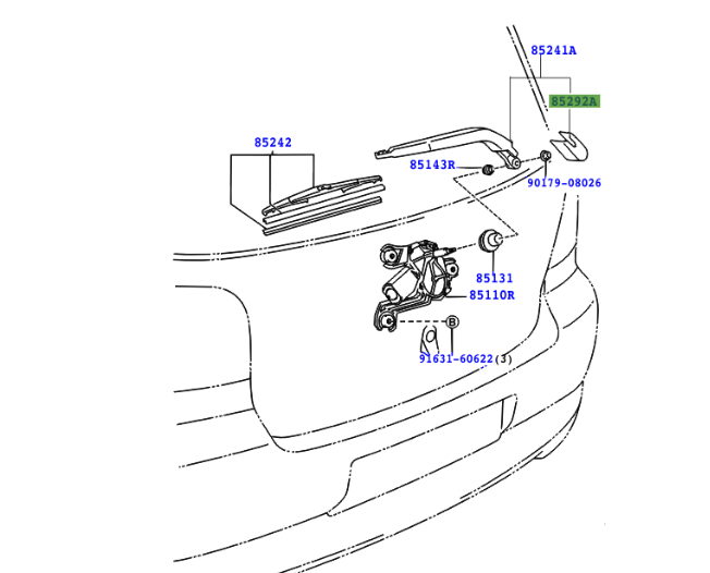 Toyota Yaris (FRP) (2001-2005) Rear Wiper Arm Cap