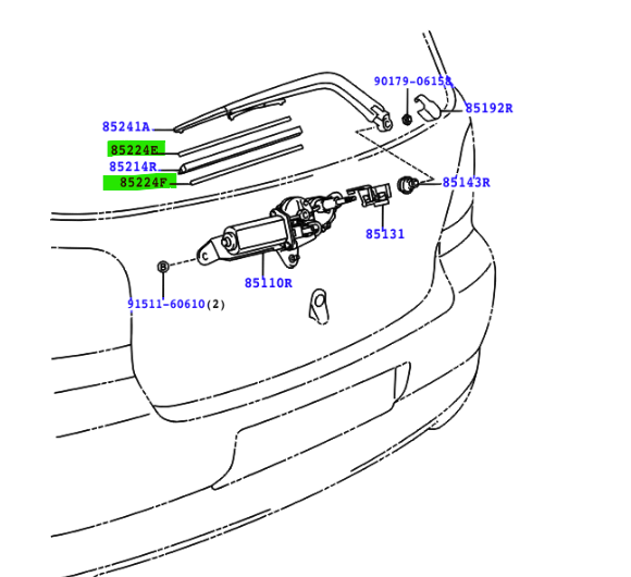 Toyota Yaris (jpp) 1999-2005 Rear Wiper Metal Strips
