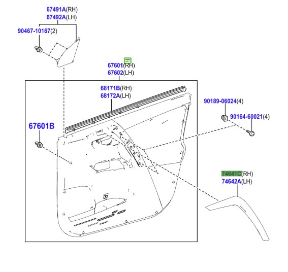 Toyota Rav4 2012-2019 Inner Chrome Door Handle Cover RH